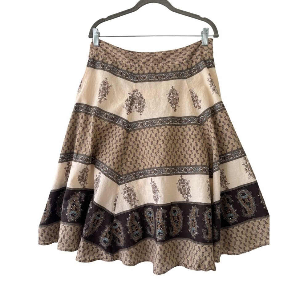New York & Company  Paisley Sequined A-Line Skirt Size 6 Bohemian Gipsy